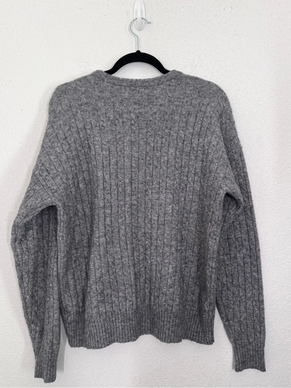 nuuds Cozy Knit Cable Crewneck Wool Yak Blend Sweater Charcoal Heather Gray XS